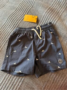 miles the label size 4 Navy Swim Shorts with White Shark Fin Print